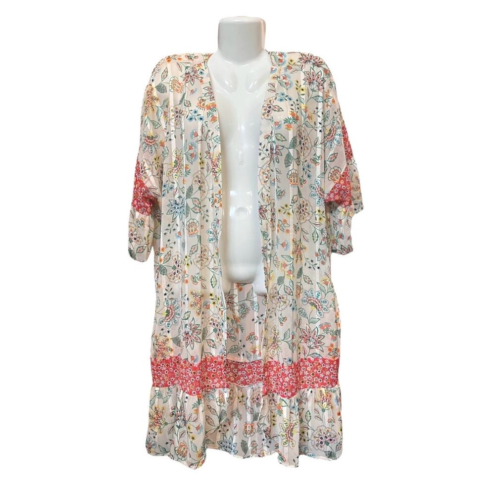 Gigio USA Women's Multicolor Floral Open Front Semi-Sheer Duster/Kimono | Size S